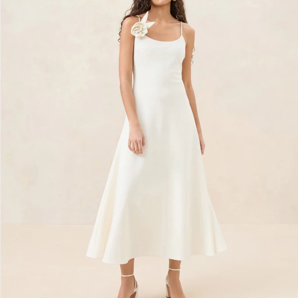 NWT Loeffler Randall Cream Midi Dress with Floral Detail